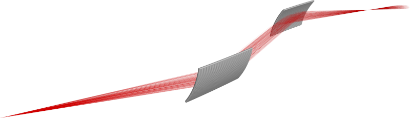 A rendering of two toroidal mirrors with an intermediate collimated section.